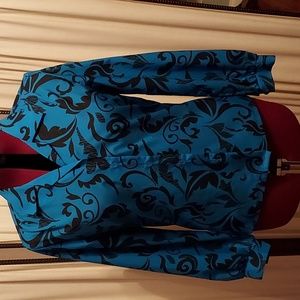 WORTHINGTON Women's Long Sleeve Blouse, Teal / Black, size 8, Vintage 90s